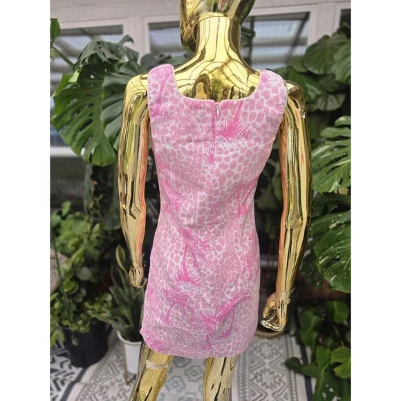 Lilly Pulitzer Krista Shift Dress Women's Pink Jumbo Giraffe Palm, Size 4 - Picture 5 of 6